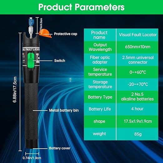 Moocci 3 Pcs Visual Fault Locator Fiber Optic Tester - VFL Fiber Optic Cable Tester Meter with FC to LC Adapter - Tools Kit for FC/SC/ST/LC Connector,Network Cable Test -Green Purple White