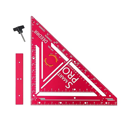 Pro 12 Inch Advanced Carpenter Square-Jig Block -Leve-Accurate Flatwork- Framing Square- Multi-Angle Measuring Tool (90° & 180°) for Carpenters & Architects (Red)