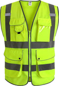 JKSafety 9 Pockets Class 2 High Visibility Zipper Front Safety Vest With Reflective Strips, Yellow Meets ANSI/ISEA Standards (3X-Large-150-Yellow)