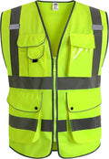 JKSafety 9 Pockets Class 2 High Visibility Zipper Front Safety Vest With Reflective Strips, Yellow Meets ANSI/ISEA Standards (Medium, Yellow)