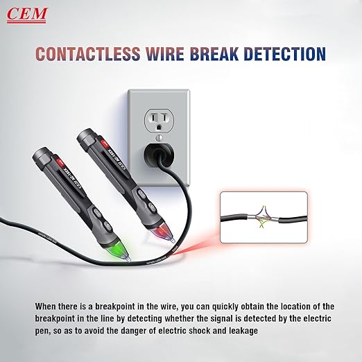 CEM AC-15EX Voltage Tester,Non-Contact Volt Tester, with Dual Range AC 12V-1000V/100V-1000V, Live/Null Wire Tester, Buzzer Alarm, Wire Breakpoint Finder, Flashlight, Ex ib IIB T4 (ATEX)