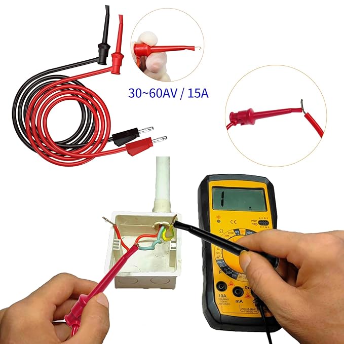 Multimeter Test Leads Kit with Soft Tool Carrying Case Alligator Clips Test Hook Clips Wire Replaceable Precision Sharp Probes for Digital Electrical Multimeter Testing