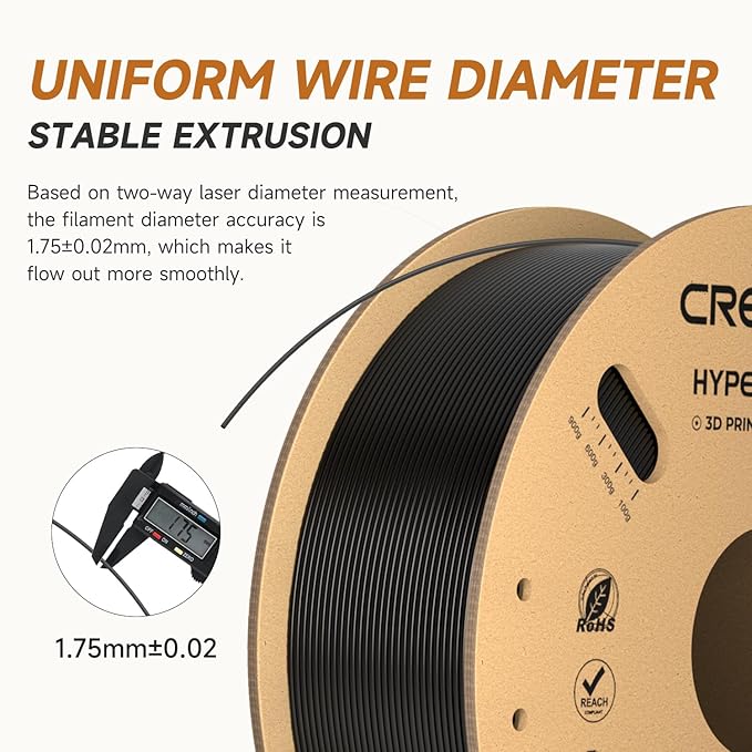 Creality Hyper PLA Filament 1.75mm Black 2KG, 30-600mm/s High Speed PLA 3D Printer Filament, 2 Pack 1kg Spool(2.2lbs) PLA, Dimensional Accuracy +/-0.02mm, Fit Most FDM 3D Printer