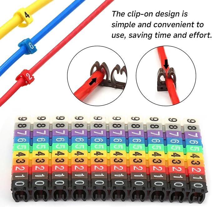 Wire Number Labels, 0.1 x 0.1in Colorful Wire Number Tube Cable Marker, Digital Number Clip on Wire Marker, Plastic Wire Numbering Marker for Wires Management, 150Pcs