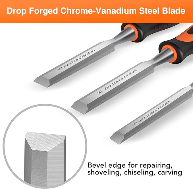 ENERTWIST 13pcs Wood Chisel Set, Premium Woodworking Chisel Sets w/ 8 CRV Construction Wood Chisels, 1 Sharpening Stone, 1 Honing Guide, 2 Carpenter Pencils, 1 Sharpener for Wood Carving in Hard Case