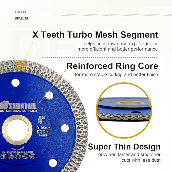 SHDIATOOL 4-1/2-Inch Diamond Saw Blade Cutting Disc for Porcelain Tile Ceramic Granite Marble Brick