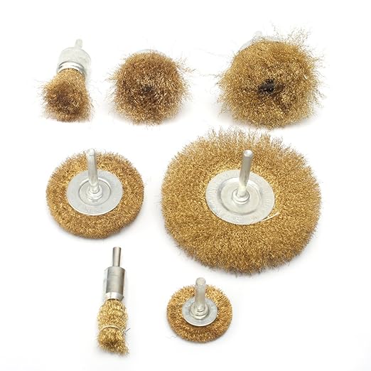 7pc Brass Wire polishing Brush Wheel & Cup Set brass cup brush with 1/4-Inch Shank 0.13mm true brass wire
