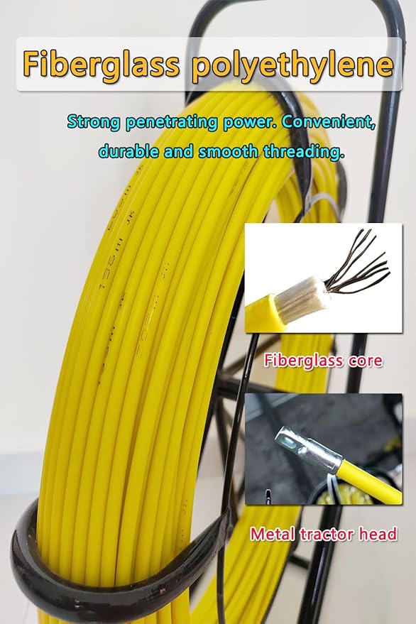 Fish Tape Fiberglass 6MM 328FT Fish Tape Puller Fiberglass Wire Cable Running with Cage [6mm*100m]