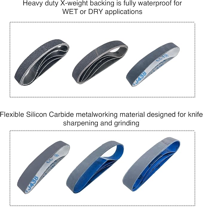 24 PCS 1x18 Silicon Carbide Sharpening Belts,4 Pcs Each of 80,240, 400,600,800,1000 Grits,Knife Sharpener Sanding Belt Kits Fits Ken Onion Blade Grinder Attachment
