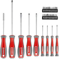 INTERTOOL Screwdriver & Precision Driver Tool Set with Magnetic tips and Bits - Phillips, Flat Head, Torx, Hex - Cr-V Steel with Cushion Grip Handles VT08-3329