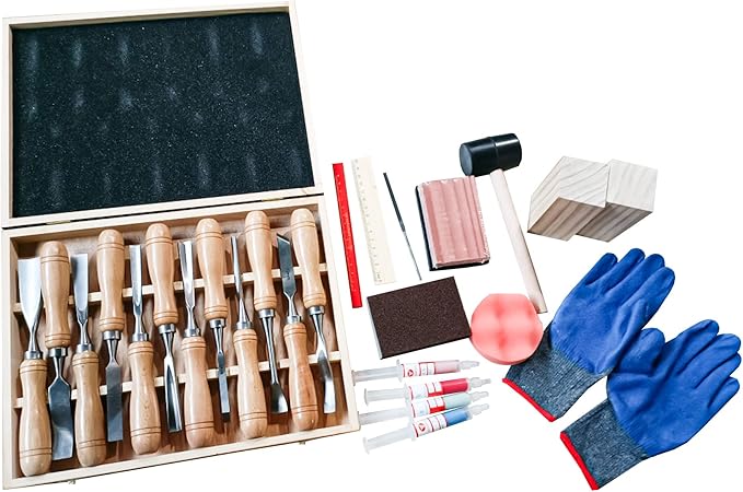Wood Carving Kit, with Wooden Case, 25 Wood Carving Tools, Wood Carving Kit, Wood Carving Set, Wood Carving Tool Set, Wood Carving Kit for Beginners and Professionals, Carving Tools, 25 Piece Kit