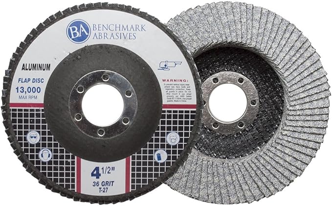 Benchmark Abrasives 4.5" x 7/8" Stearate Coated Type 29 Flap Discs for Aluminum or Other Soft Metals, Angle Grinder Discs for Sanding, Finishing, Grinding, Deburring (10 Pack) - 60 Grit