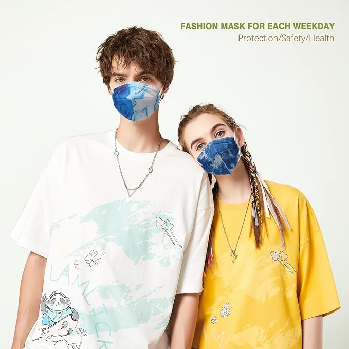 KN95 Face Masks 50 Pack Tie Dye Breathable Safety Respirator 5-Ply Multicolor Cup Dust Disposable KN95 Mask For Adult