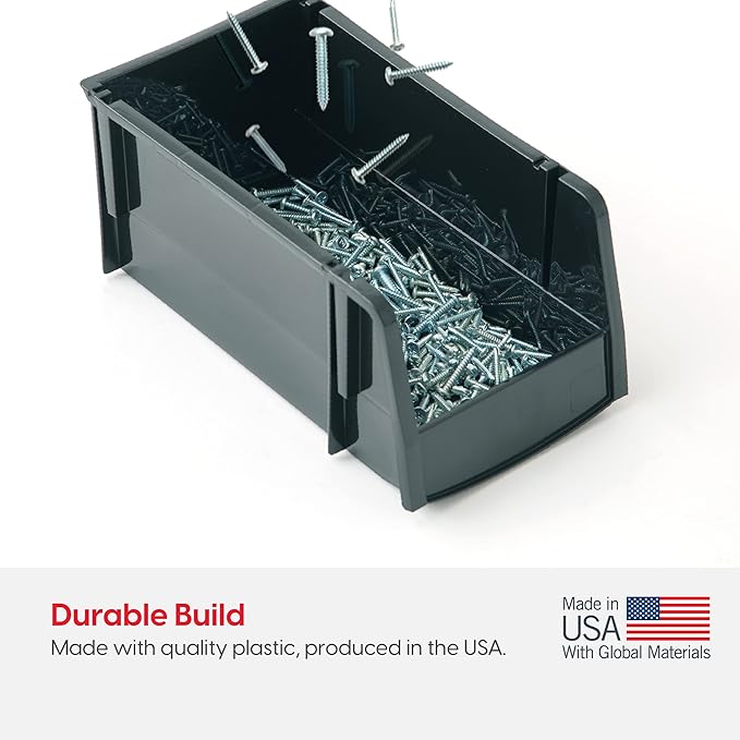 IRIS USA Stackable Storage Bins Open Front, 24 Pack, Plastic Hanging Organizer Caddy Basket for Hardware Crafts, Small Parts, Nuts and Bolts, Garage Tool Storage, Extra Small, Black