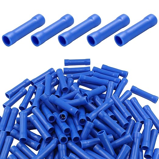 Hordion 120pcs 16-14 AWG Butt Splice Connectors, Blue Butt Connectors Crimp Insulated Electrical Straight Wire Terminals