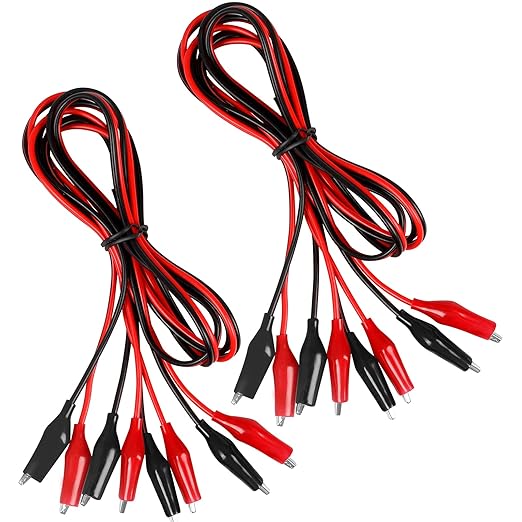 4 Groups 1M Alligator Clips Electrical, Insulated Test Leads with Alligator Clips, Stamping Double-Ended Jumper Wires for Electrical Testing, Circuit Connection, Experiment (Red & Black)