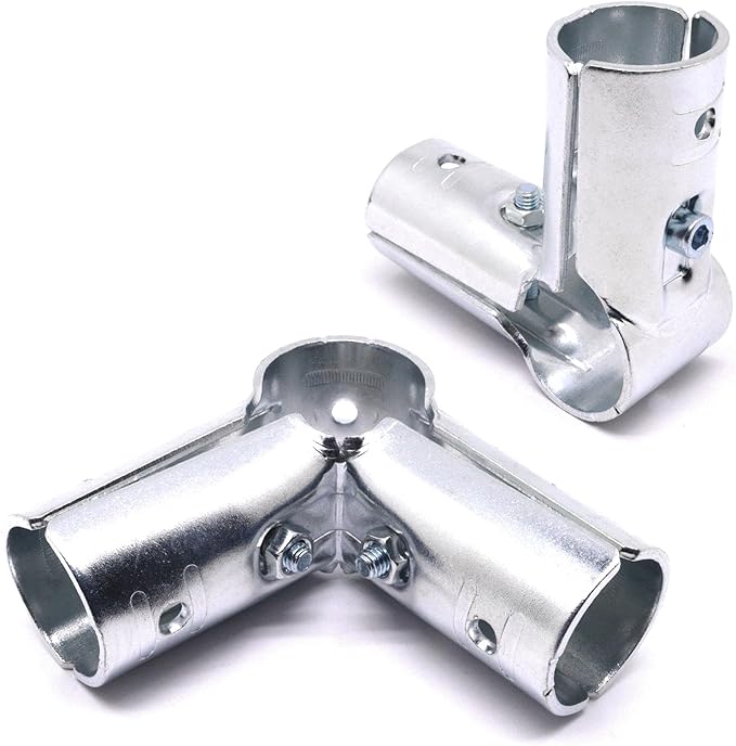 90 Degree Pipe Connector Tee Clamp Fittings, Steel Connection Clamps Set with Small Wrench （2set, 32mm）