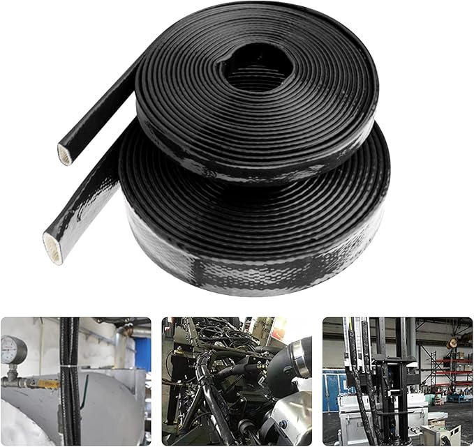 Insulation Heat Shielded Fire Thermo Armor Fire Sleeve Silicone Coated Fiberglass Heat Protection for Automotive Hose Lines & Electrical Wiring-（Black 1/2" ID x5FT）