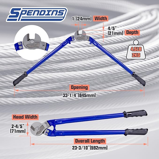24” Heavy Duty Wire Rope Cutter,Steel Wire Cutters w/Ergonomic Handle Design, Hardened Cable Cutter Cuts Up to 13/32" for Wire rope, Stainless Steel Wire, Copper and Aluminium Cables