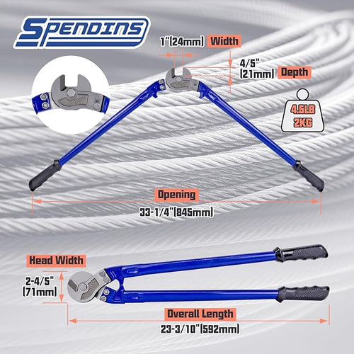 24” Heavy Duty Wire Rope Cutter,Steel Wire Cutters w/Ergonomic Handle Design, Hardened Cable Cutter Cuts Up to 13/32" for Wire rope, Stainless Steel Wire, Copper and Aluminium Cables