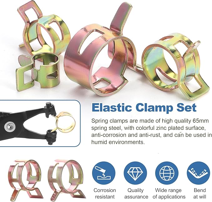 OCR 100 Pack 6-22mm 10Size Fuel line Spring Clamp Silicone Vacuum Hose Pipe Clamp Steel Wire Tube Pipe Clip With a Hose Clamp Pliers