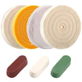 7PCS 6 Inch Polishing Wheels Kit for Bench Grinder, Include 1/2" Arbor Hole 2 White Cotton Polish Wheels(70Ply), Yellow Cotton Wheel(42Ply), Soft Flannel Buffing Wheel(30Ply)& 3 Polishing Compound Set
