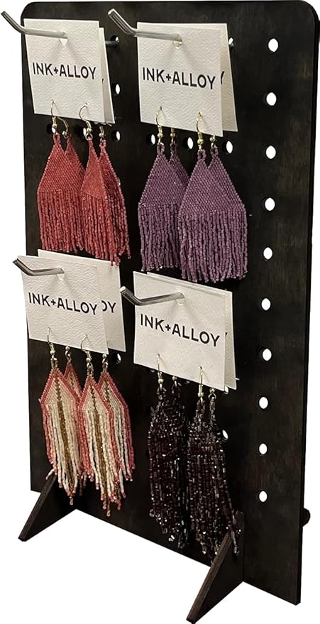 Torched Pegboard Display Stand for Jewelry, Craft Shows, Selling, Vendor Events, Tools, Peg Board Accessories Rack Organizer, Medium 8" L x 4.3" W x 12" H, Ebony
