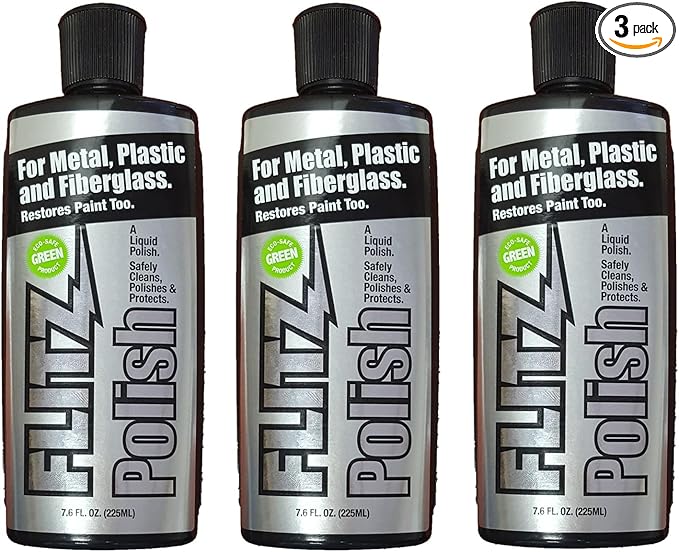Flitz Multi Purpose Metal Polish Liquid - 7.6oz Bottle of USA-Made Tarnish Remover - For Aluminum, Chrome, Brass, Nickel, Silver - Non-Abrasive Metal Cleaner and Polish, Restorer (3 Pack)