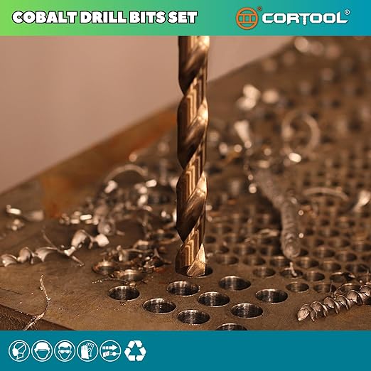 7/64 inch Cobalt Drill Bits (20Pcs), M35 HSS Metal Jobber Length Twist Drill Bit Set for Hard Metal, Stainless Steel, Iron, Copper, Aluminium, Brass, Plastic & Wood