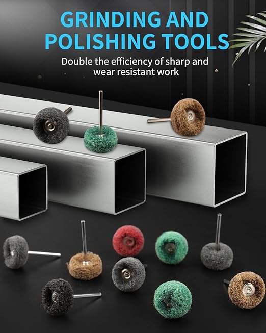 Rocaris 50 Pcs Abrasive Buffing Wheels, 1 inch Abrasive Buffing Polishing Wheels Burr for Rotary Tools-1/8(3mm) Shank, 120Grit, 180Grit, 320Grit, 400Grit, 600Grit