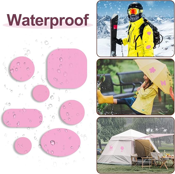 45PCS Nylon Repair Patch Self-Adhesive Pre-Cut Fabric Patch Down Jacket Repair Patches for Puffer Jackets Tenacious Tape Polyester Waterproof Lightweight Tent Repair Patch for Clothes Bag(Pink)