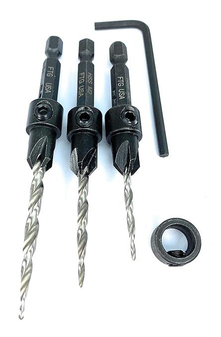 FTG USA Adjustable Wood Countersink Drill Bit Set #4#6#8 with Tapered Drill Bits for Woodworking