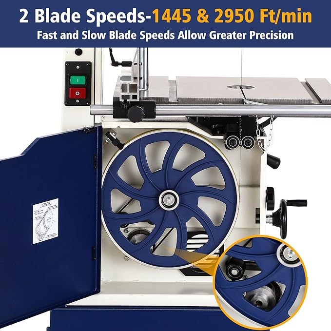 Band Saw, 14 Inch Bandsaw for Woodworking, 1445 & 2950 FPM Dual-Speed Bandsaw, 2 HP，120 V 14-Amp Motor, Band Saws with Solid Cast Iron Table, Iron Bandsaws with Overload Protection