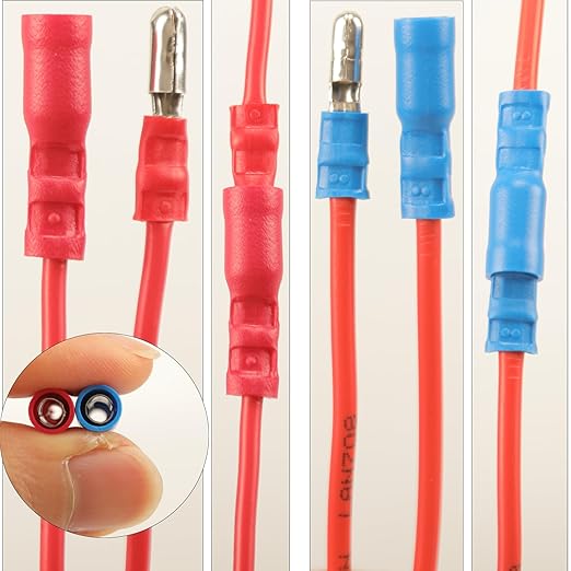 350pcs 19 Types Crimp Connectors, 2.8mm, 4.8mm, 6.3mm Male and Female Spade Terminals, Copper, Red, Blue, Yellow