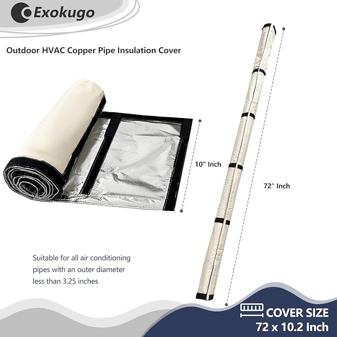 Outdoor 3-Layer HVAC Copper Pipe Insulation Cover,UV-Resistant 600D Oxford Cover for Outside AC Pipe Insulation,Weatherproof AC Line Sleeve Mini Split to Central Air,72" L×10.2" W,Beige