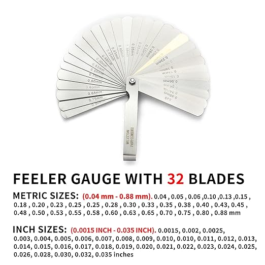 2 Pack Feeler Gauge with 32/26 Blades and 1 Pack Offset Feeler Gauge with 16 Blades - Stainless Steel Feeler Gauge Dual Marked Metric and Imperial Gap Measuring Tool for Automotive Repair