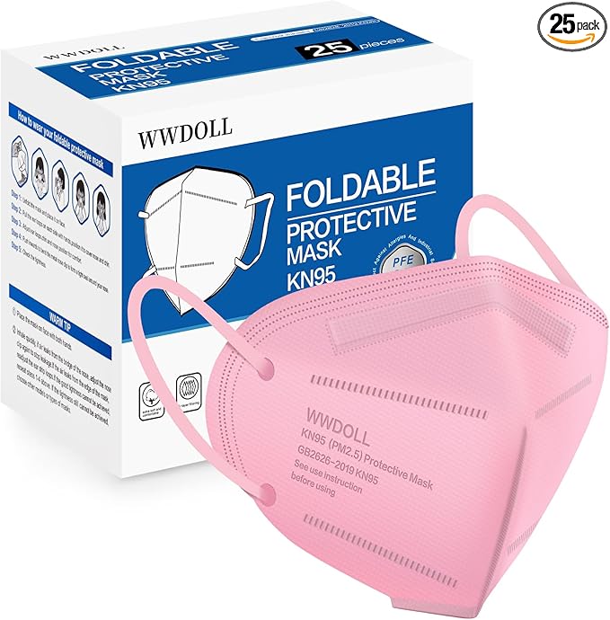 WWDOLL KN95 Face Mask 25 Pack, 5-Layers Mask Protection, Breathable KN95 Masks Pink