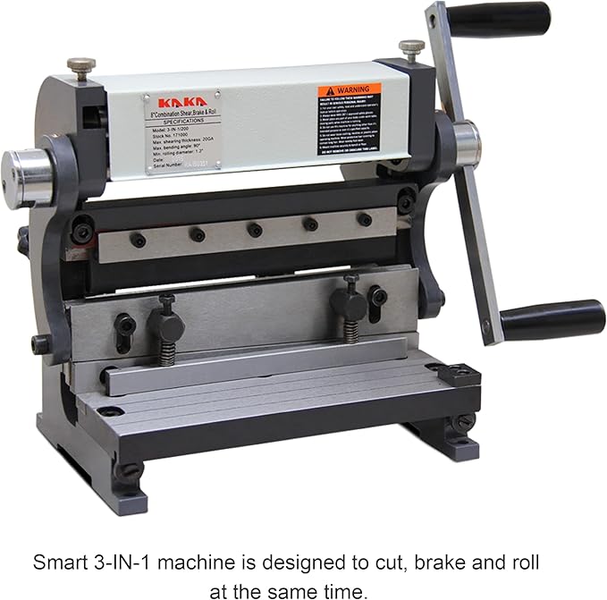 KAKA INDUSTRIAL Metal Brake,8-inch, 3-In-1 Combination Shear Brake Roll Machine,20-Gauge Shear, 90° |Slip Roll Machine for Bending Rolling 3-IN-1/8