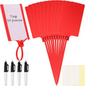 Pajean Waterproof Plastic Tags with Marker Pens and Sticker Labels, Self Locking Bag Writable Tags with Wire Cable Ties for Luggage(Red,50 Pieces)