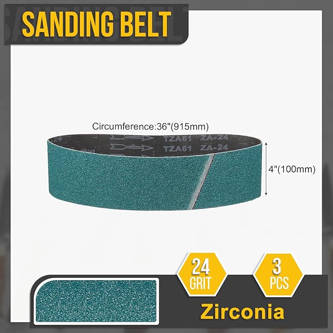 4 x 36 Inch Sanding Belt, 6 Pcs 24 Grit Zirconia Knife Sharpener Belts Work Sharpening for Belt Sander Knife Carving Tool Metal Working