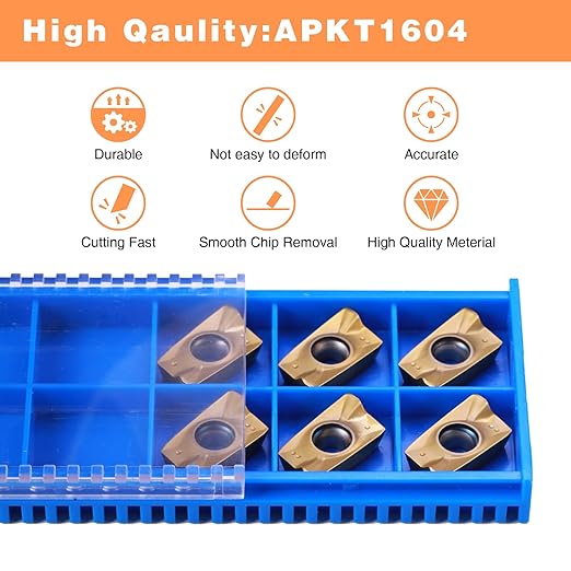 6PCS APKT1604 Tin Coated Carbide Inserts - Indexable Milling Inserts for Machinist Tools, CNC Laser Cutter, Milling Machine Accessories