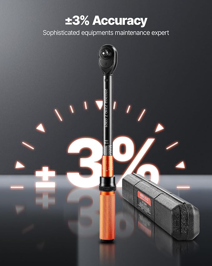 VEVOR 1/2-inch Drive Torque Wrench, 10-170 ft.lb/13.6-230.5 Nm, Dual-Direction Adjustable 72 tooth Click Torque Wrench with Buckle for Bicycle, Moto and Car Maintenance