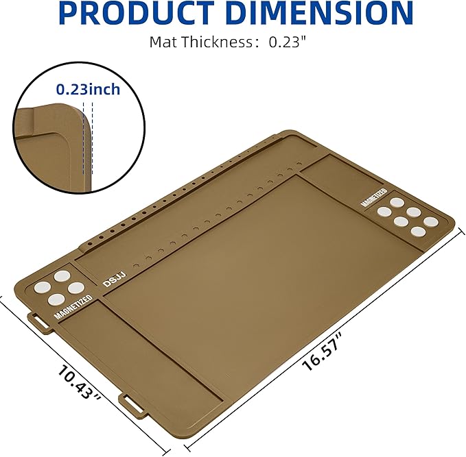 Gun Cleaning Mat, Premium Magnetic Pad With Organizer Parts Tray, Anti-Slip Rubberized Pistol Mat, Protective Workbench Mat for Gun Cleaning (16.5"x 10.43")