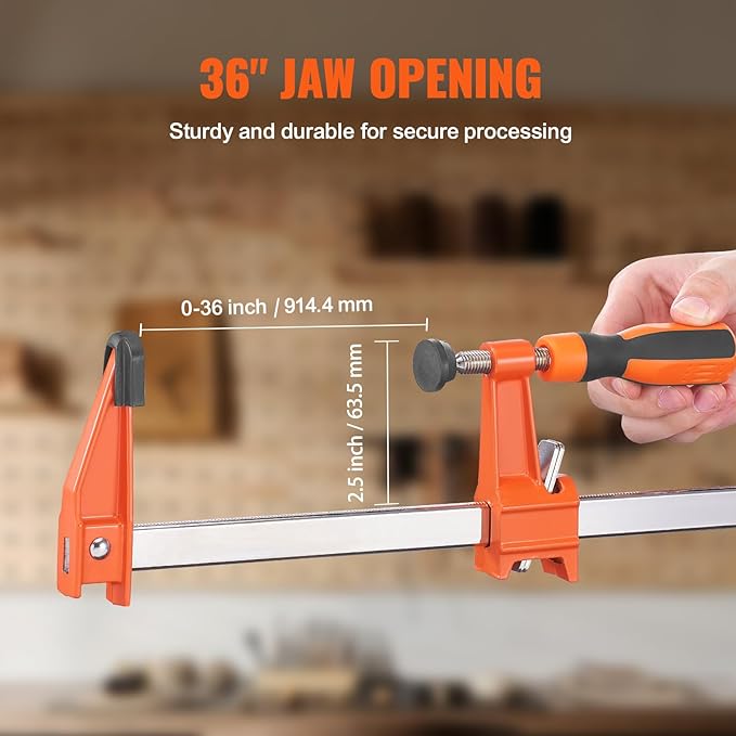 VEVOR Bar Clamps for Woodworking, 2-Pack 36" Clamp, Quick-Change F Clamp with 600 lbs Load Limit, 2.5" Throat Depth, Cast Iron and Carbon Steel, Wood Clamps for Woodworking Metal Working