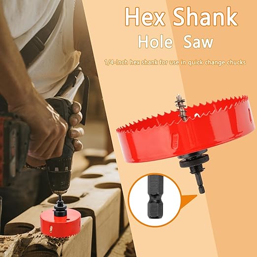 Hole Saw Heavy Duty bit Hex Shank,Hole Saw HSS with Arbor Bi-Metal & Heavy Duty Hole Saw Cutter for Wood Corn Hole Boards Plastic Drywall (φ108)