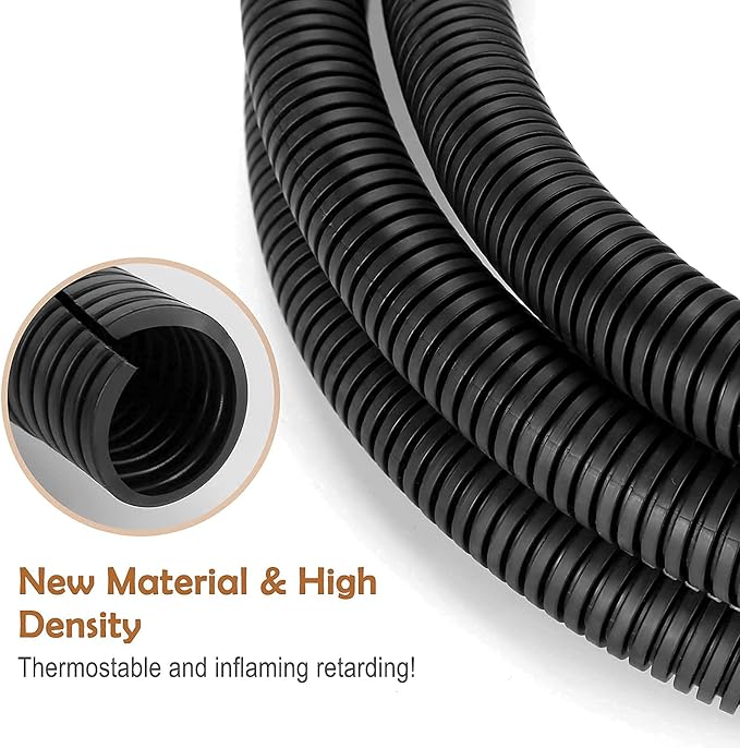 ZhiYo 20FT 1/4” Wire Loom Split Tubing Auto Wire Conduit Flexible Cover | High Temperature Heat Resistant -40F to 257F | Plastic Cover for Electrical Wires & Cables, Black