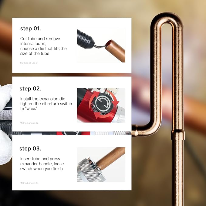 Tube Expander Swaging Tool Kit Hydraulic HVAC Copper Expansion Compact Set with 11 Heads Expanding from 3/8 to 1-5/8 Inch, Includes Tube Cutter and Deburrer