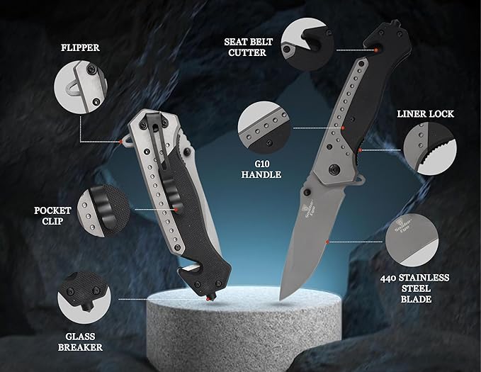 Snake Eye Tactical Heavy Duty Every Day Carry Folding Pocket Knife (Black-1018)