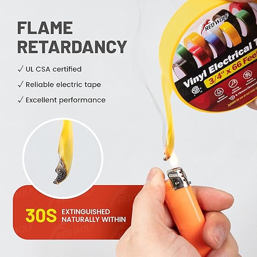 RED WOLF 10 Pack Yellow Electrical Tape 3/4 Inch x 66 Ft Industrial Grade UL/CSA Listed 7 Mil Thick Flame Retardant High Temp Waterproof Electrical PVC Tape Electric Super Vinyl Rated 600V