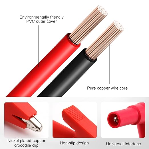 Alligator Clips Electrical 2Pcs 14 AWG Multimeter Test Leads with Banana Plug PVC+Copper for 1000V/20A Testing 3Ft - Ideal for Electrical & Multimeter Use